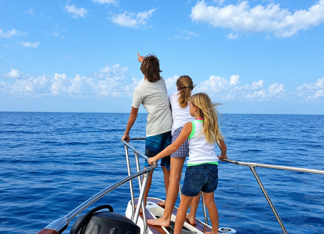 Family enjoying an ocean outing from the bow of a Kona fishing charter boat